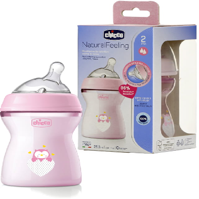 CHICCO BIBERAO NATURAL 250ML ROSA 2M+